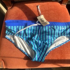 Blue Striped Men's Swim Trunks
